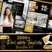 2000+ Black & Gold Real Estate Templates Bundle, Social Media Posts Stories For Realtors, Instagram Highlight Icons, Luxury Real Estate