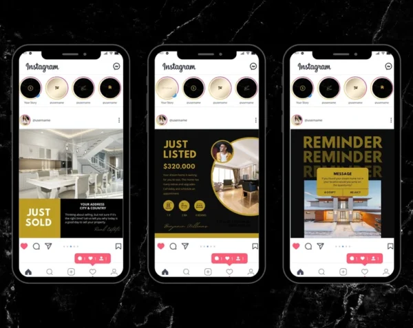 2000+ Black & Gold Real Estate Templates Bundle, Social Media Posts Stories For Realtors, Instagram Highlight Icons, Luxury Real Estate