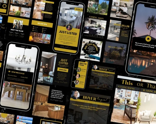 2000+ Black & Gold Real Estate Templates Bundle, Social Media Posts Stories For Realtors, Instagram Highlight Icons, Luxury Real Estate