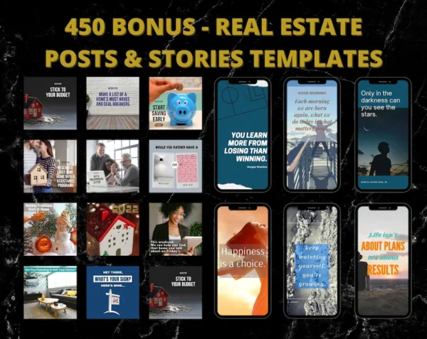 2000+ Black & Gold Real Estate Templates Bundle, Social Media Posts Stories For Realtors, Instagram Highlight Icons, Luxury Real Estate