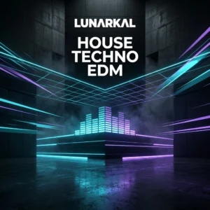 House Techno EDM digital DJ pack cover art with modern club-inspired geometric design and LunarKal branding