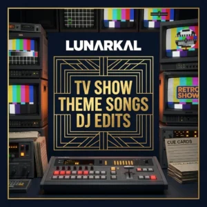 TV Show Theme Songs DJ Edits digital pack artwork with retro TV broadcast styling and premium gold foil presentation